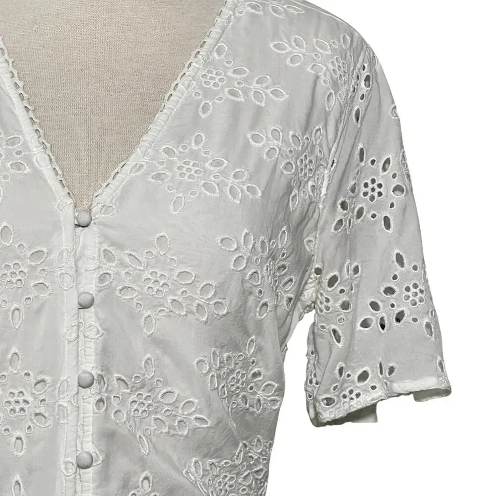 Abercrombie Fitch Eyelet Front Tie Blouse SZ S - Picture 6 of 9